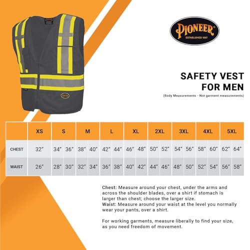 Pioneer Hi Vis Tear-Away Mesh Back Safety Vest for Men - Reflective Tape, 4 Pockets - Construction, Traffic, Security - Black - color: Black, size: X-Large