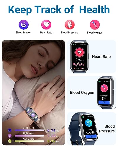 Amzhero Health Fitness Tracker with 24/7 Heart Rate, Blood Oxygen, Blood Pressure, Sleep Tracker, 5ATM Waterproof Activity Trackers with Step Tracker, Pedometer (S & L Bands Included) - color: Blue
