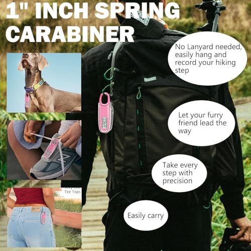 3D Pedometer for Walking with Removable Clip and Carabiner Simple Step Counter for Walking Accurate Clip On Step Tracker for Men Women Kids - color: Pink