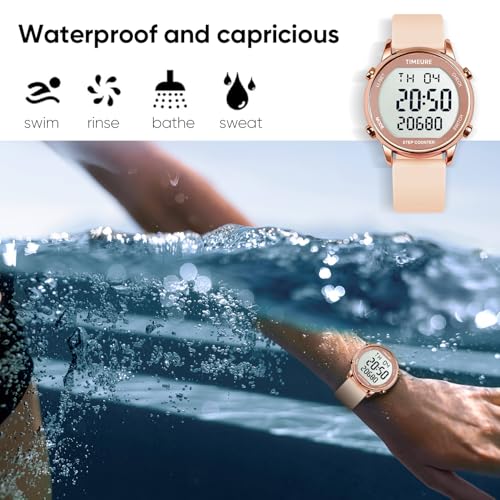 TIMEURE Pedometer Watch for Women Step Counter for Walking No App TU-2509 - color: pink
