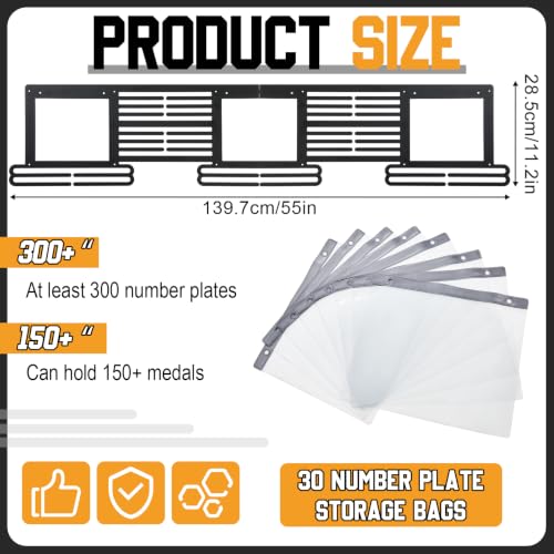 Shimeyao Large Race Bib and Medal Display Hanger, 55 x 11.22 Inch, Black - color: Black, size: 55 x 11.22 Inch