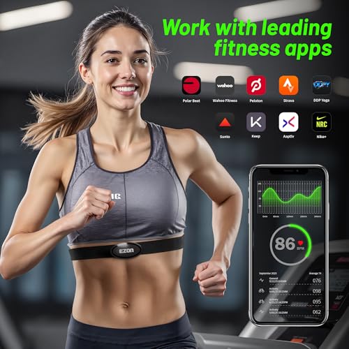 EZON Heart Rate Monitor Chest Strap, Bluetooth 5.1 & ANT+ Sensor, 3ATM Waterproof, Compatible with Garmin, Wahoo, Polar, Strava for Running, Cycling, Workout, Black (C009 Pro)