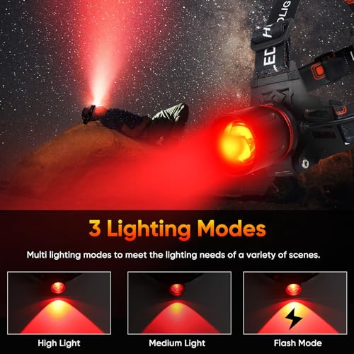 WINDFIRE Red Light Headlamp Rechargeable Red Hunting Head Light Zoomable - color: Red Light