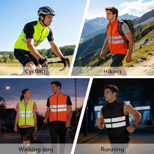 Cycling Vest for Men, Reflective High Visibility Bike Vest, Lightweight Packable Gilet, Full Zip Sleeveless Pocket - color: Black, size: Small