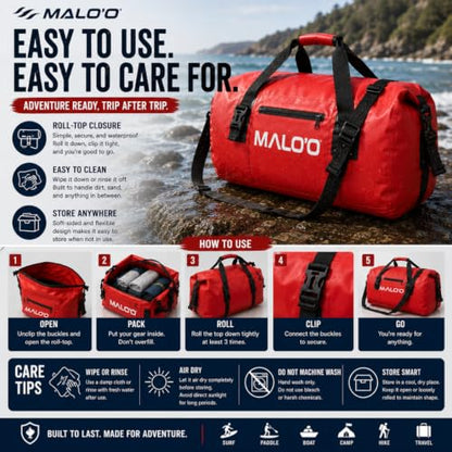 Malo’o Waterproof Dry Duffel, Heavy-Duty Roll Top Waterproof Gear Bag with Shoulder Strap & Molle Loops, Marine Duffel for Kayaking, Boating, Camping, Beach & Travel, Dark Green, 100L - color: Dark Green, size: 100L