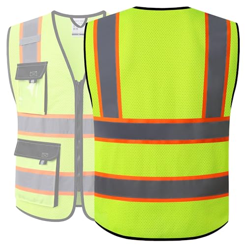 JKSafety Safety Vest for Men Women Hi Vis Reflective Vest JK220 Yellow 2XL - color: Jk220-yellow, size: XX-Large