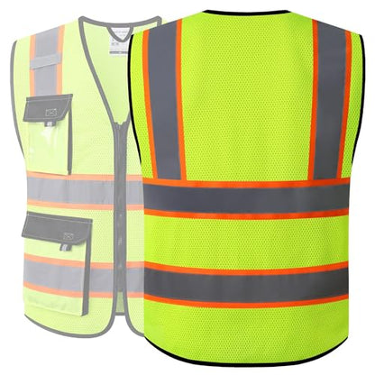JKSafety Safety Vest for Men Women Hi Vis Reflective Vest JK220 Yellow 2XL - color: Jk220-yellow, size: XX-Large