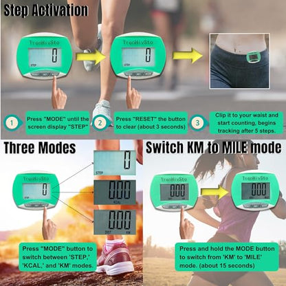 Pedometer for Walking Steps and Miles,Simple Step Counter Clip on Pedometer for Walking Steps and Miles Step Mile Tracker for Running Women Men Kids Seniors,TrenHivSto