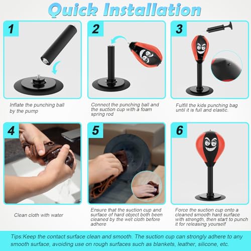 HZG Desktop Punching Bag, Stress Buster with Suction Cup for Office Table and Counters, Heavy Duty Stress Relief Ball, Desk Boxing Punch Ball, Funny Toys for Kids Coworkers and Friends - color: red