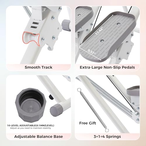 Stair Stepper for Home Gym, Foldable Vertical Climber Workout Machine, 3 Levels of Adjustable Resistance, 300 lbs Capacity Cardio Machine, LCD Monitor, Extended and Widened Anti-Slip footrests - color: WHITE