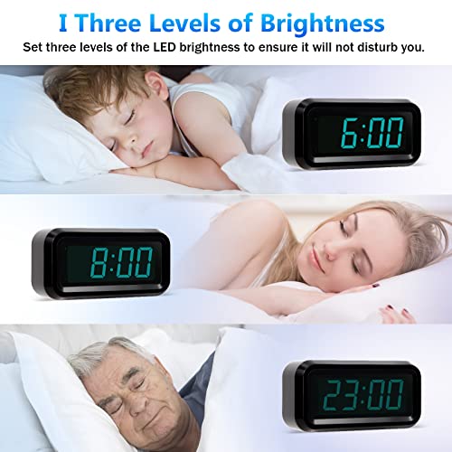 Digital Alarm Clock Battery Operated with LED Display for Bedrooms, Long Battery Life, 3 Brightness Adjustable, 12/24 Hour, Snooze, Black Case with Blue Digits - color: Black-blue