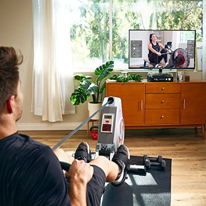 Sunny Health & Fitness Air Rowing Machine, Space-Saving Rower with Long Rail and Upright Storage for Home Gym, Full-Body Cardio Workout, Free SunnyFit Training App - color: Grey