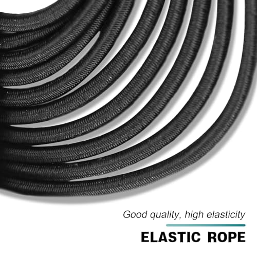 1/8" Bungee Shock Cords with Hooks,65 Feet Elastic Nylon Cords Kayak Stretch String Rope for Bikes,Tie Downs,Boating,Camping,Sunshades,Fitness and Outdoor Enthusiasts (1/8 inch x 32 Ft, Black) - size: 1/8 inch x 32 Ft, Black