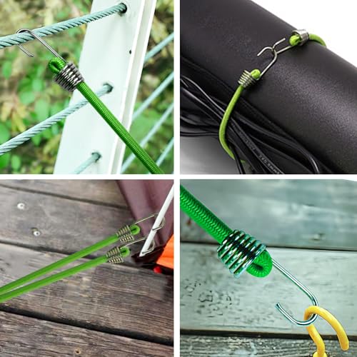30 Pack Small Bungee Cords with Hooks, 10 Inch Bungee Cords with Hooks, Tents, Tarps, Bikes, RV,Luggage Roof Racks, Cargo, Green - size: 30pcs-10"