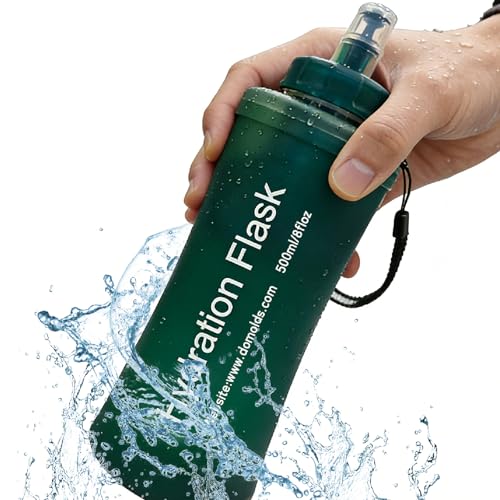 AXEN Collapsible Water Bottle with Filter for Hiking Travel, 500ml Green - color: Slate Green-500ml