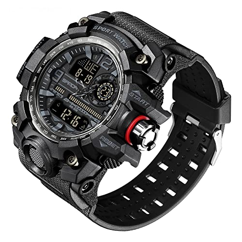 AIMES Men's Watches Sports Outdoor Waterproof Military Watch LED Date Alarm Stopwatch Multi-Function Tactics Big Face Wristwatch for Men - color: 3133-Black