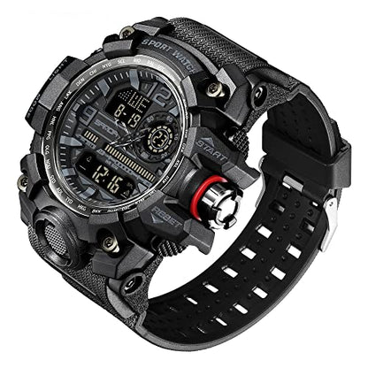 AIMES Men's Watches Sports Outdoor Waterproof Military Watch LED Date Alarm Stopwatch Multi-Function Tactics Big Face Wristwatch for Men - color: 3133-Black