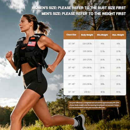 WANOON Weighted Vest for Men Women, 8lb/12lb/16lb/20lb/30lb/40lb Fixed Weight, Plus Size Fitness Vest with Phone Pocket & Reflective Strips for Walking Running Rucking Strength Training - size: 40lb