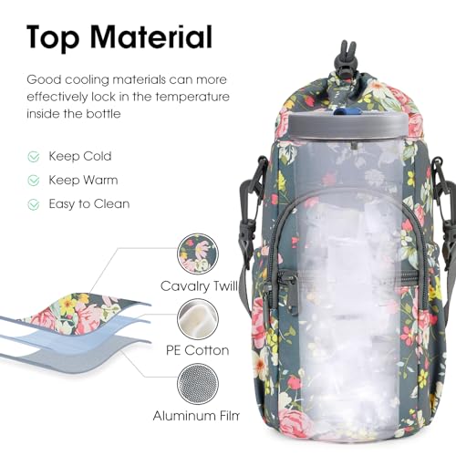 sportsnew 40oz Crossbody Water Bottle Bag for Gym Hiking - color: Rose