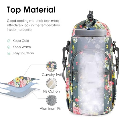 sportsnew 40oz Crossbody Water Bottle Bag for Gym Hiking - color: Rose