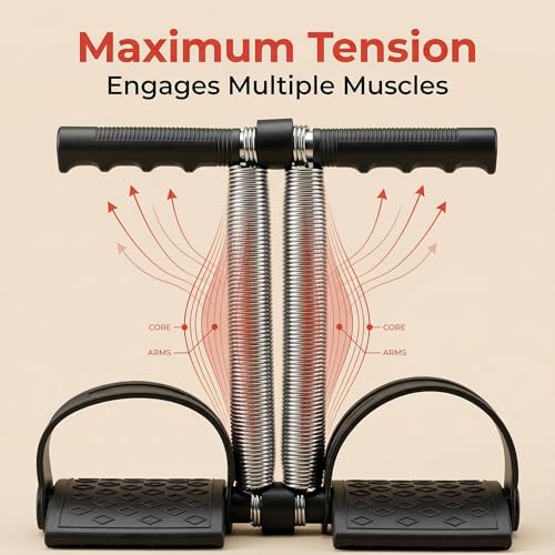 Dual Spring Tension Foot Pedal, Spring Steel Abdominal Leg Exerciser Foot Pedal Dual Spring Sit Up Equipment Lightweight and Portable for Muscle Training (Black)
