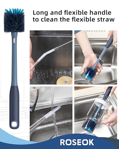 ROSEOK 2 in 1 Bottle Brush with Straw Cleaner Brush, Water Bottle Brush - color: Grayish Blue, size: 1pcs