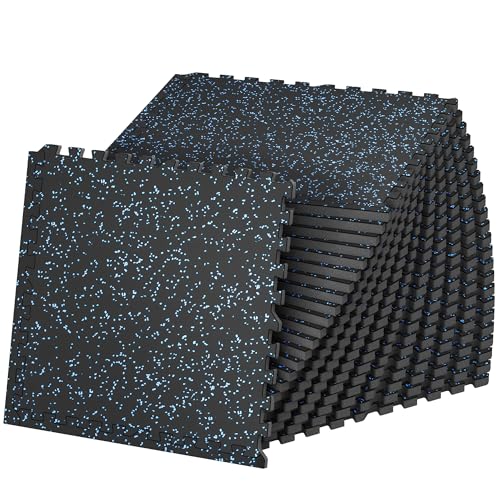SUPERJARE 1" Extra-Thick Rubber Top Exercise Mat, Gym Flooring for Home Gym - size: 24 Tiles (96 Sq Ft)