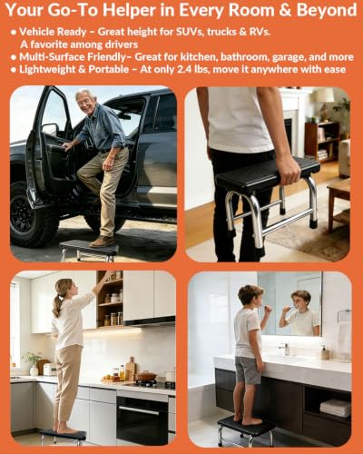 Step Stool, 440 lbs Heavy Duty Stainless Steel, Non-Skid Platform for Adults, Lightweight Portable Foot Stool for Kitchen Bathroom Bedroom RV Home Office