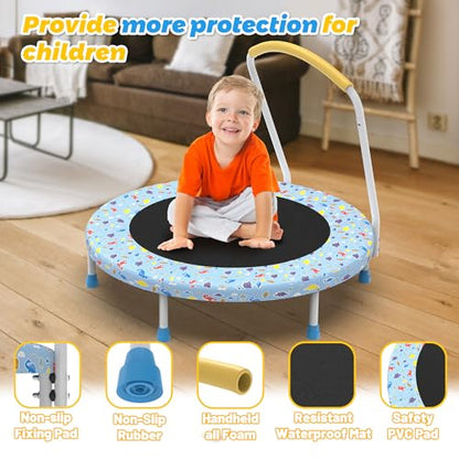 Mersco 36" Mini Toddler Trampoline with Handle for Kids Ages 1-6, ASTM - color: Light Blue Print