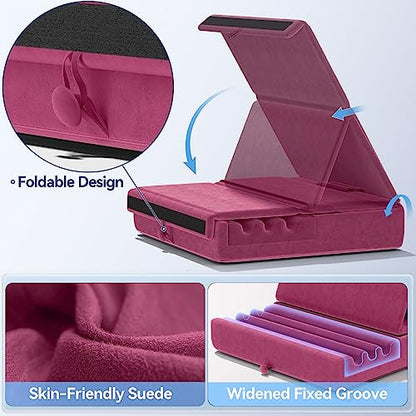 KDD Tablet Pillow Holder, Foldable iPad Stand for Lap, Bed and Desk -Tablet Soft Pad Dock with Pocket & Stylus Mount Compatible with iPad Pro 12.9, 10.5, 9.7 Air Mini 6 5 4 3, Galaxy Tab, E-Reader - color: Purple