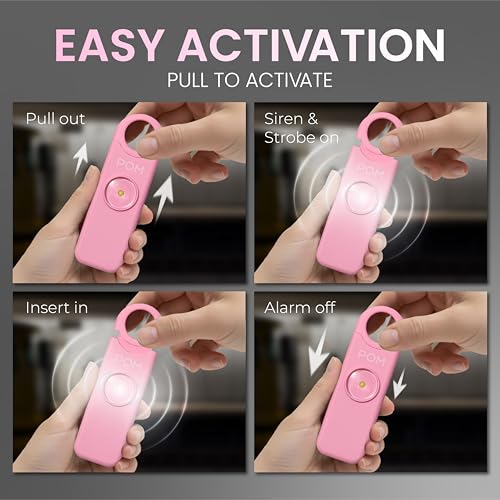 POM Personal Safety Alarm for Women – 130dB Loud Emergency Siren, USB-C Rechargeable with Bright LED Flashlight, Portable Keychain Design for Self Defense, Purse, Backpack & Travel (Pink) - color: Pink