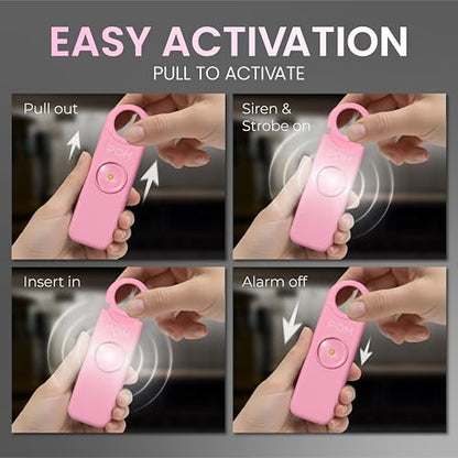 POM Personal Safety Alarm for Women – 130dB Loud Emergency Siren, USB-C Rechargeable with Bright LED Flashlight, Portable Keychain Design for Self Defense, Purse, Backpack & Travel (Pink) - color: Pink