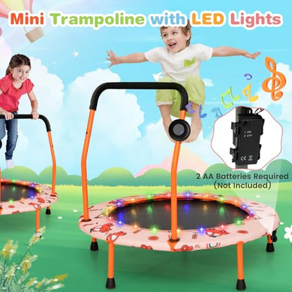 GYMAX Trampoline for Kids, 36” Toddler Mini Rebounder with Lights & Music, Removable Blue Tooth Speaker, Handle & Safety Pad, ASTM Approved Indoor Outdoor Small Kids Trampoline - style: Cars