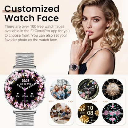 Smart Watches for Women, 1.27'' Smartwatches (Answer/Make Calls) Compatible with iPhone/Android Phones, IP68 Waterproof Fitness Tracker Watch with Sleep Monitor, 100+ Sports Modes (Silver) - color: Silver