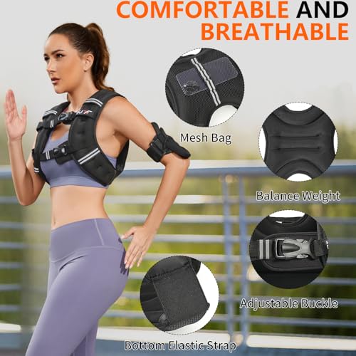 FUFF Weighted Vest Woman, 20 LB Womens Weight Vest for Walking, Strength Training Weight Vests for Female Men, Reflective Stripe Fitness Body Vest for Workout Running Jogging (Black)