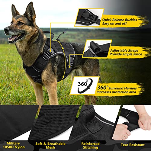 WINGOIN Black Tactical Dog Harness for Large Dogs,No Pull Dog Harness - color: Black, size: Large: 45-80 lbs (Chest:27-37",Neck:19-25")
