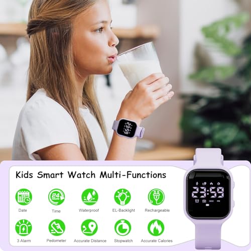 GOLDEN HOUR Kids Digital Sport Watches with Fitness Tracker, Alarm Clock, Stopwatch, No App Waterproof Birthday Gifts for Girls and Boys Ages 4-12 - color: Purple