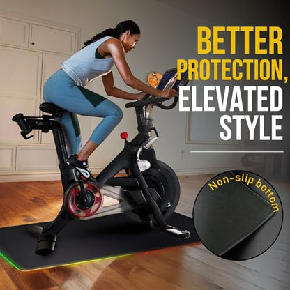 LED Exercise Equipment Mat 24x48in / 30x60in - Stylish Non-Slip Floor Protection for Spin Bikes, Walking Pads, and Ellipticals - Exercise Bike Mat, Peloton Bike Mat, Peloton accessories - size: 24 x 48