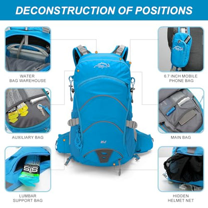 IX INOXTO 20L Hydration Backpack, Waterproof Hiking Internal Frame Backpacks with 2L Hydration Water Bladder and Rain Cover for Men, Lightweight Travel Daypack for Cycling,Camping,Ski (blue) - color: Blue