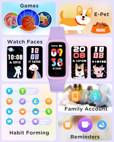 Vigor 3 Kids Watch Fitness Tracker, AMOLED Screen for Boys Girls Age 5-15 - color: Lilac