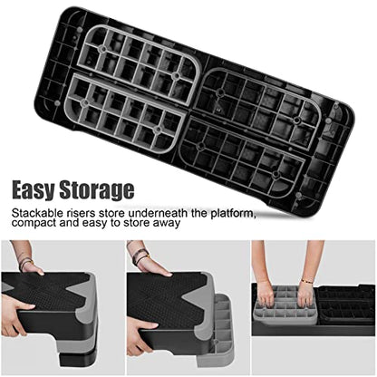 27" Exercise Workout Aerobic Step Platform with Adjustable 4"-6"-8" Risers - color: Gray