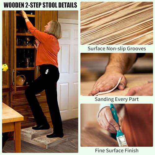 6.0" Height Wooden Moderate 2 Steps Stool for Elderly High Beds, 20.0" W - size: 20.0" W