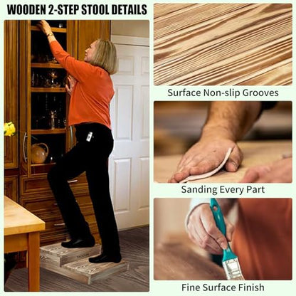 6.0" Height Wooden Moderate 2 Steps Stool for Elderly High Beds, 20.0" W - size: 20.0" W