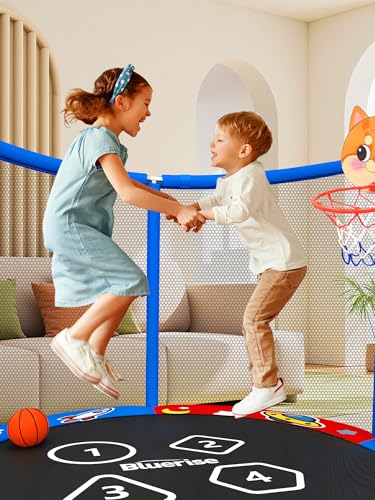 BLUERISE 60" Indoor&Outdoor with Enclosure 5FT Trampoline for Kids Gifts - color: Red / Blue - 6-in-1