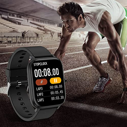 Smart Watch for Men Women Compatible with iPhone Samsung Android Phone 1.69 inch Full Touch Screen IP68 Waterproof Bluetooh Fitness Tracker Heart Rate/Sleep Monitor (Black) - color: black