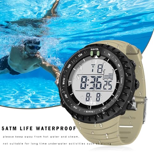 PALADA Men's Digital Sports Watch Waterproof Tactical Watch with LED Backlight Watches for Men - color: Dright Khaki