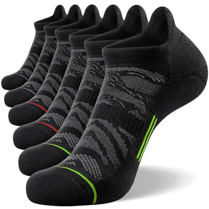 FITRELL Men's 6 Pack Ankle Running Socks Low Cut Cushioned Athletic Sports Socks 7-9/9-12/12-15 - color: Black+gray-green-red, size: 7-9