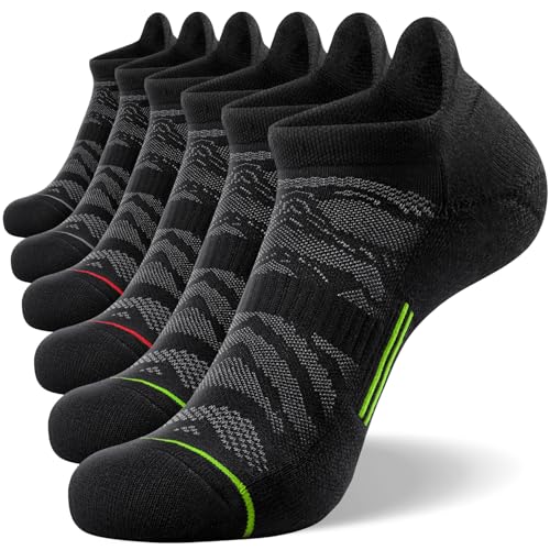 FITRELL Men's 6 Pack Ankle Running Socks Low Cut Cushioned Athletic Sports Socks 7-9/9-12/12-15 - color: Black+gray-green-red, size: 12-15