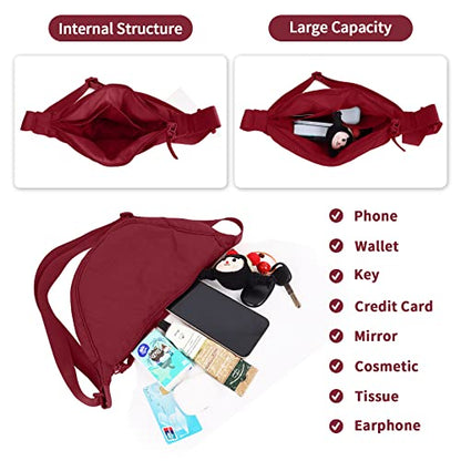 Nylon Crescent Crossbody Bag for Women Purses Trendy Men,Small Travel Sling Bag Hobo - color: Wine Red, size: Small