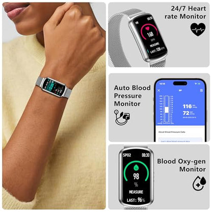 Health Fitness Tracker, Smart Watch with 24/7 Heart Rate, Activity Tracker with Blood Pressure and Blood Oxygen Monitor, 120 Sport Mode Waterproof Sleep Tracker for Women Men - color: Silver